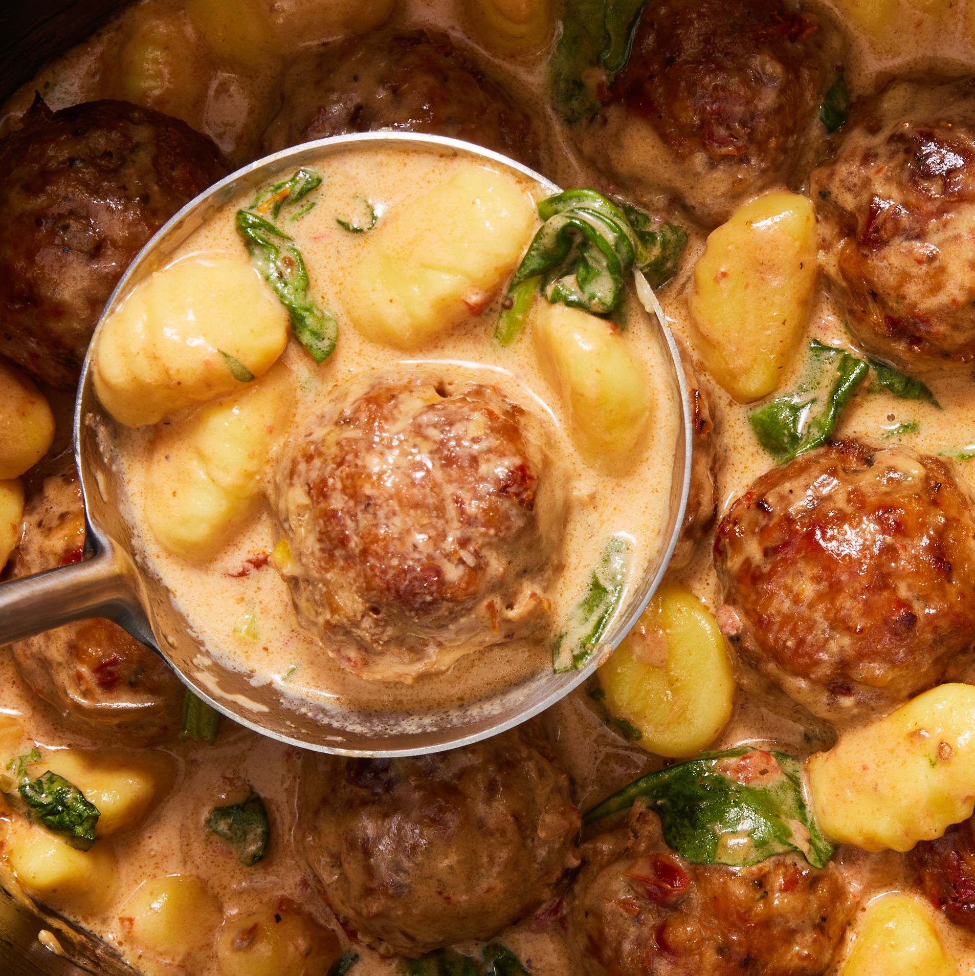 Slow Cooker Tuscan Chicken Meatballs with Gnocchi in Creamy Sauce