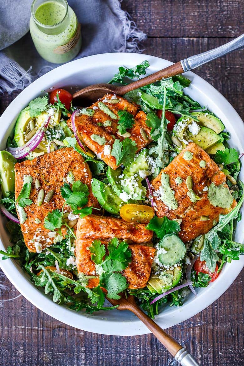 Fresh Salmon Salad with Creamy Cilantro Dressing for a Healthy Meal