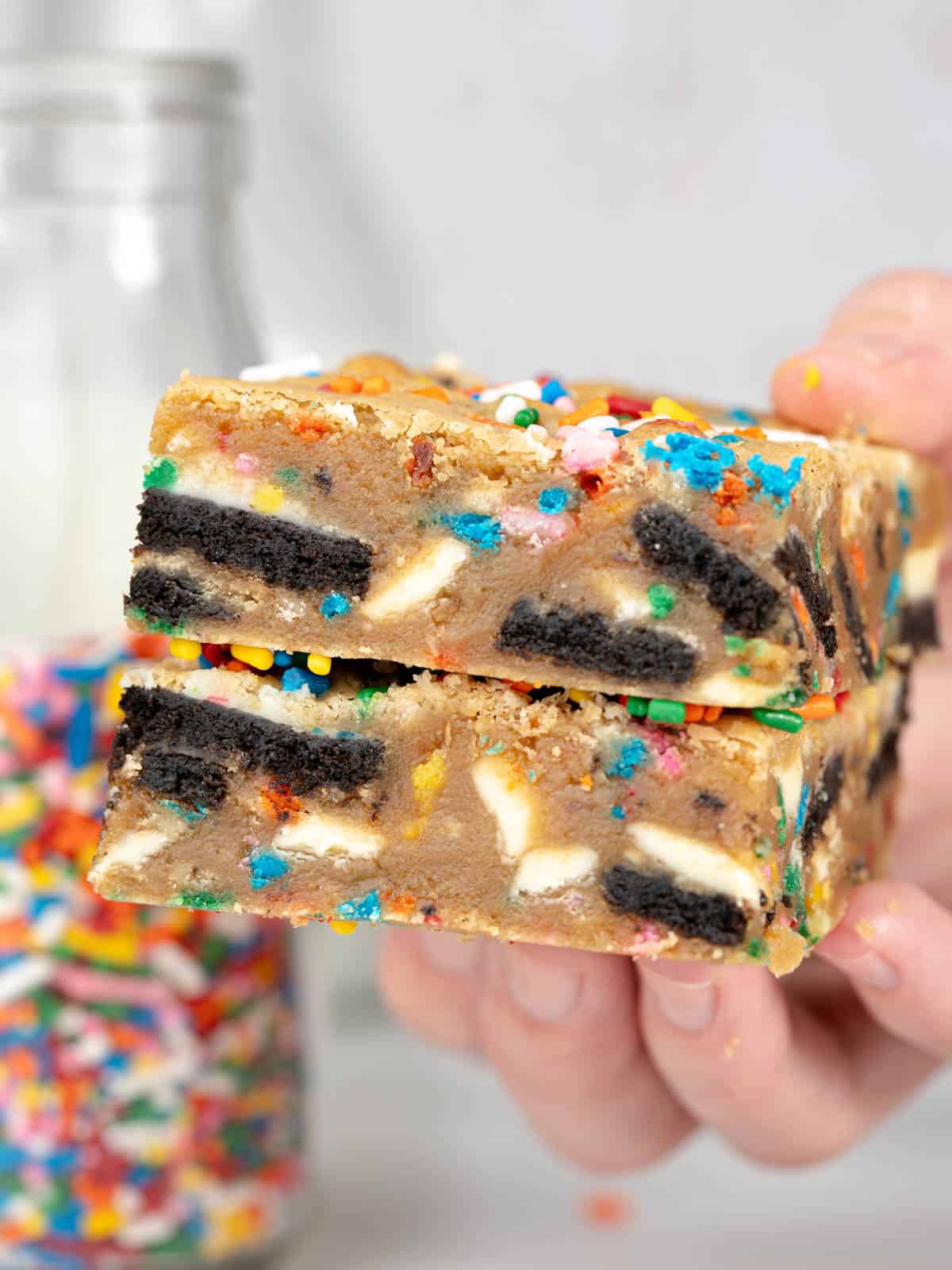 How to Make Perfect Birthday Cake Blondies with Oreo, White Chocolate & Sprinkles