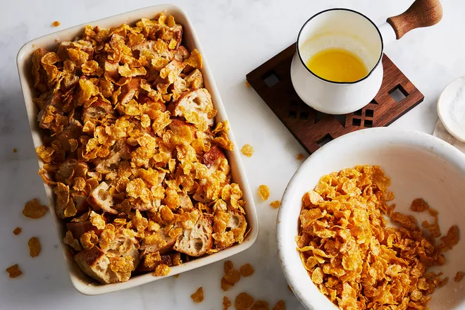 Easy Chrissy Teigen French Toast Casserole with Salted Frosted Flakes Recipe