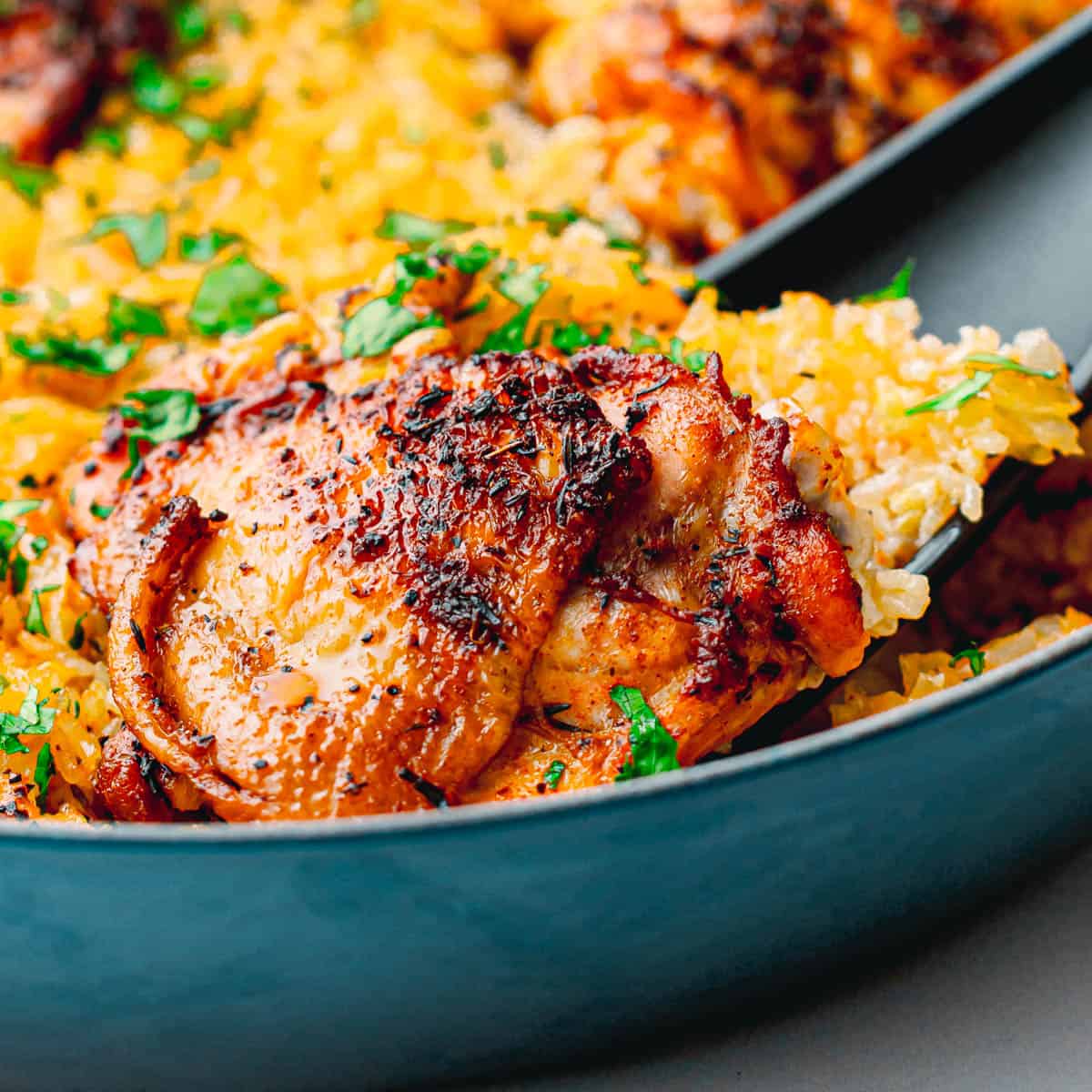 Perfectly Juicy Dutch Oven Chicken Thighs and Rice for Dinner