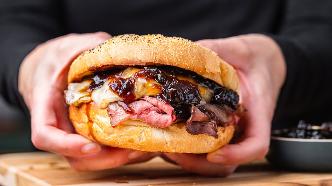 Ultimate Roast Beef & Ham Sandwich Recipe：. Ultimate Roast Beef & Ham Sandwich with Mozzarella and Onion Jam