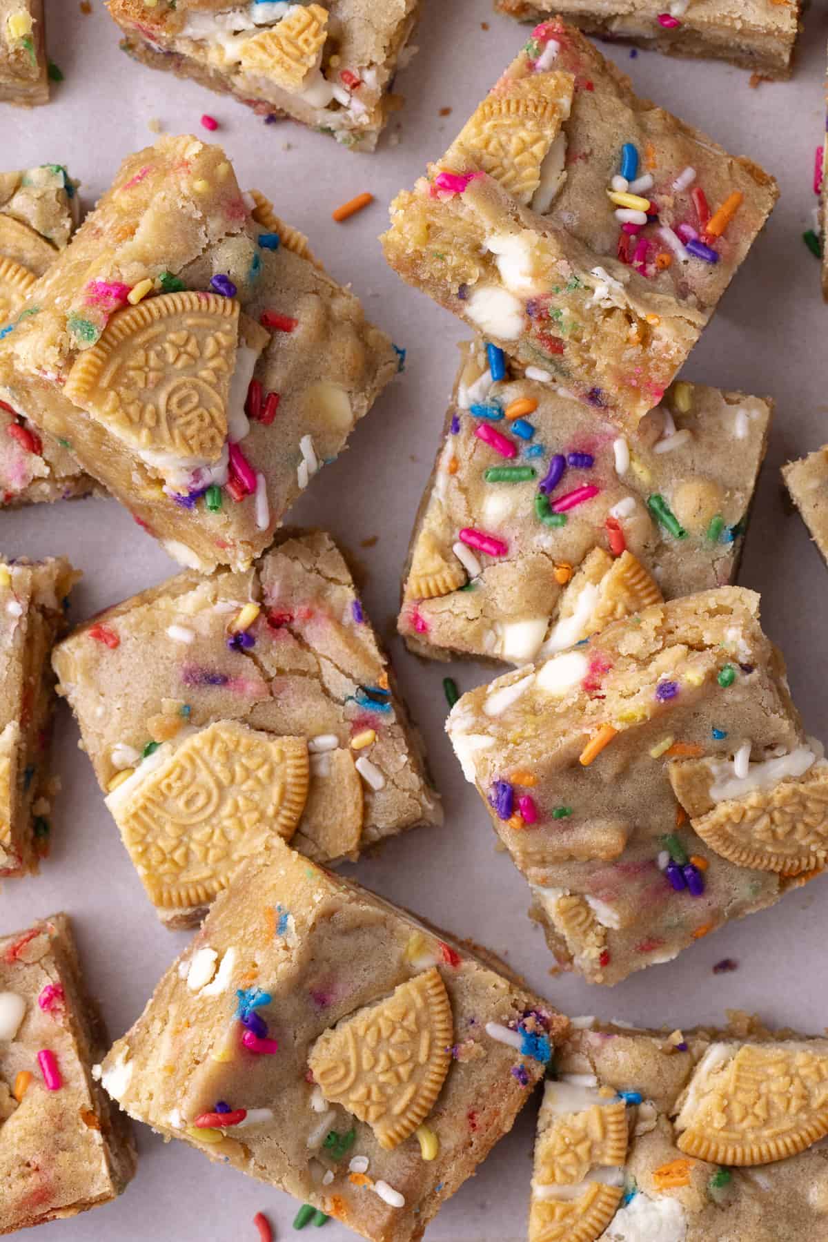 How to Make Perfect Birthday Cake Blondies with Oreo, White Chocolate & Sprinkles