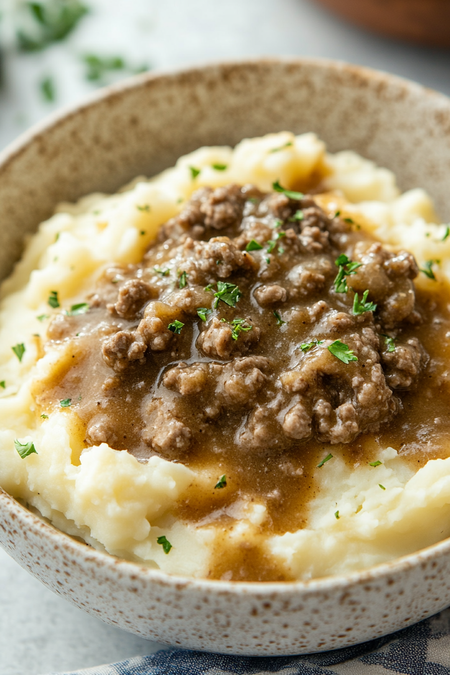 Quick and Easy Ground Beef Over Mashed Potatoes