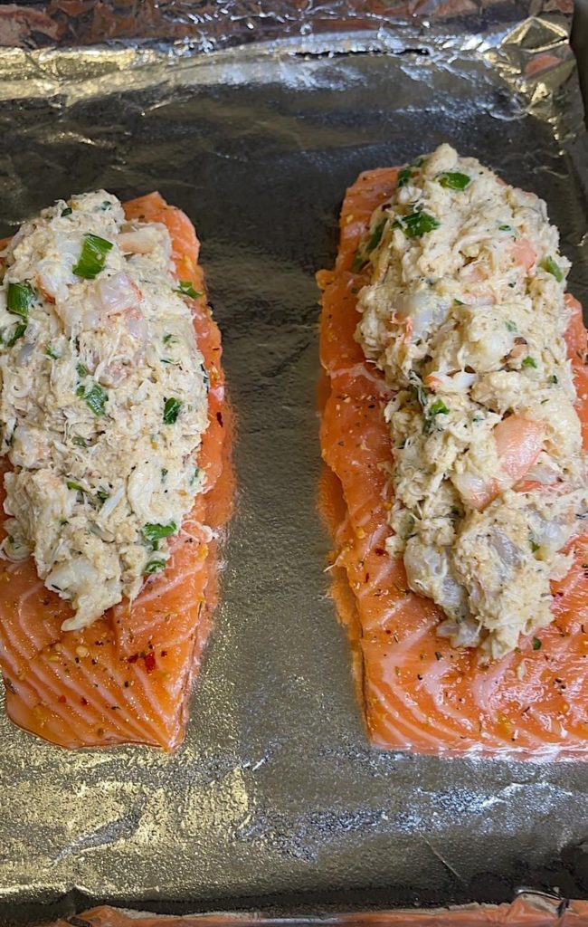 crab shrimp stuffed salmon