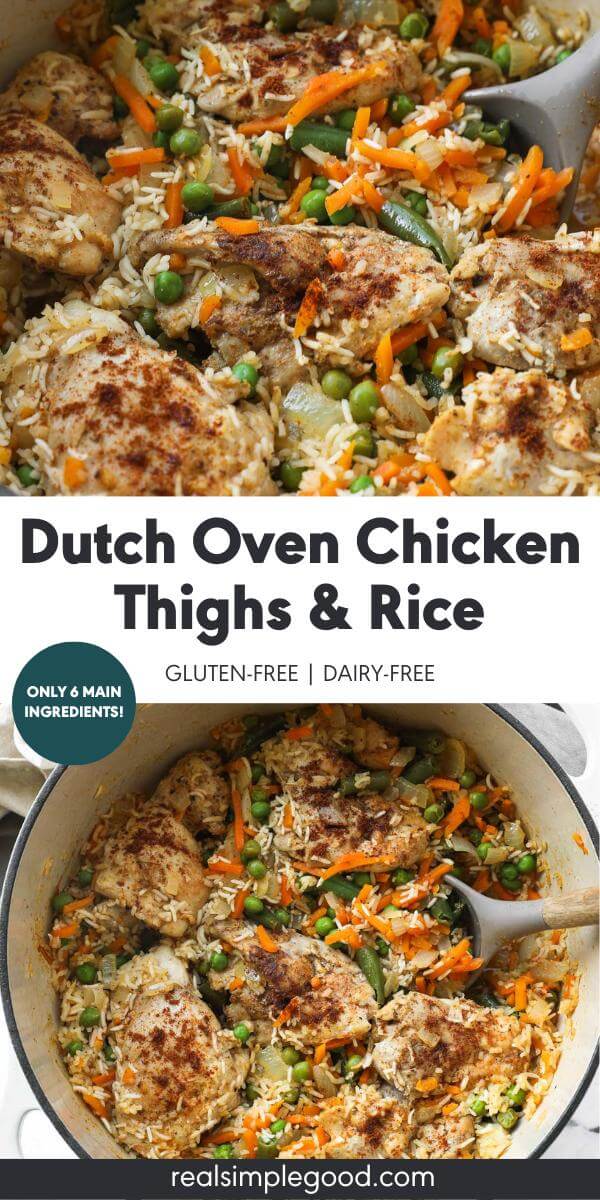 Perfectly Juicy Dutch Oven Chicken Thighs and Rice for Dinner